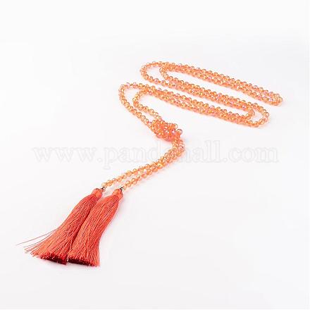 Adjustable Glass Beaded Lariat Necklaces NJEW-E077-A05-1