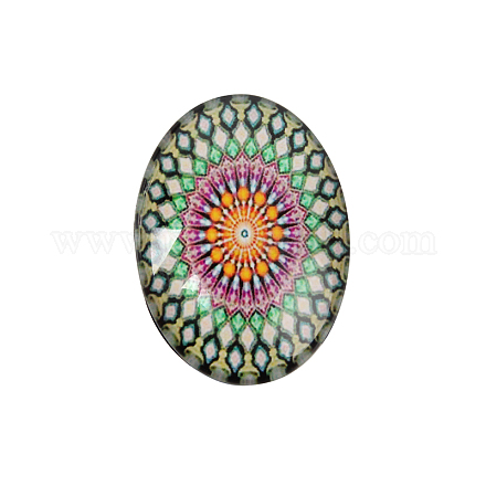 Cabochons ovales en verre de fleur géométrique GGLA-N003-30x40-G45-1