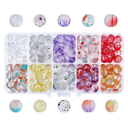 SUPERFINDINGS 180Pcs 10 Style Glass Beads 8mm Lampwork Glass Beads Round Crackle Spacer Beads for Bracelet Jewelry Making Hole: 1.4mm GLAA-FH0001-48-1