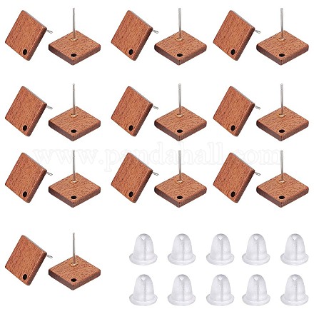 SUNNYCLUE 1 Box 80Pcs Stud Earring with Loop Ear Nuts Include 30Pcs Wood Stud Earring Findings Square Wooden Earrings Post 50Pcs Safety Plastic Earring Backs for Jewelry Making Kit Women DIY Craft EJEW-SC0001-30-1