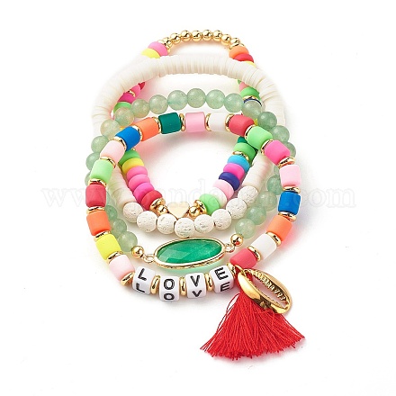 Conjunto de pulseras elásticas de perlas de amor BJEW-JB07213-01-1