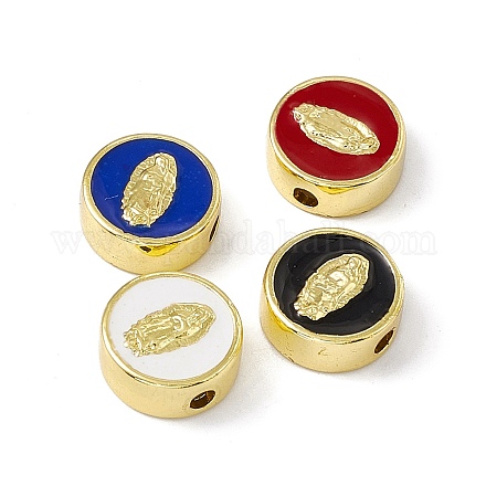 Real 18K Gold Plated Brass Enamel Beads KK-A170-02G-M-1