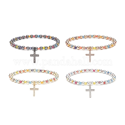 Set di braccialetti elasticizzati con perline rotonde in vetro colorato e ematite sintetica da 4 pezzo BJEW-JB08944-1