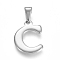 Non-Tarnish 304 Stainless Steel Pendants, Stainless Steel Color, Initial Letter.C, 19.5x14x1.8mm, Hole: 3x7mm