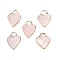 Natural Rose Quartz Faceted Pendans, Golden Plated Brass Heart Charms, 23x18x7~7.5mm, Hole: 6x6.5mm