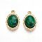 304 Stainless Steel Pave Natural Green Spot Jasper Pendants, Oval Charms, Real 14K Gold Plated, 17x11.2x6mm, Hole: 1.2mm