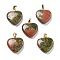 Natural Unakite Pendants, with Brass Findings, Heart, 22~23x20x5mm, Hole: 6.5x3.5mm