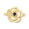 Brass Pave Glass Connector Charms, Flower Links, Real 18K Gold Plated, Medium Blue, 17x22.5x3mm, Hole: 1.4mm