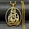 304 Stainless Steel Oval with Hollow Juses Pendant Necklaces, Golden, 23.62 inch(60cm)