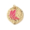 Rack Plating Brass Enamel Pendants, with Jump Ring, Cadmium Free & Lead Free, Real 18K Gold Plated, Irregular with Butterfly Charm, Cerise, 21.5x19x2mm, Hole: 3.4mm