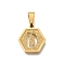 304 Stainless Steel Charms, Real 18K Gold Plated, Hexagon with Letter Charm, Letter D, 15x14x1.5mm, Hole: 3x5.5mm