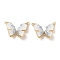 Brass Micro Pave Clear Cubic Zirconia Pendants, with Enamel and Crystal Quartz, Butterfly, Real 18K Gold Plated, 18x24x6mm, Hole: 1mm