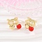 Brass Cuff Earrings, Cherry, with Plastic, Golden, 13x13x13mm