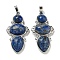 Natural Dyed Lapis Lazuli Pendants, Rack Plating Brass Flower Charms, Cadmium Free & Lead Free, Platinum, 47x24x6.5mm, Hole: 7.5x5mm