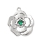 Brass Glass Pendants, Flower, Real Platinum Plated, Green, 20x17.5x3mm, Hole: 1.6mm