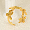 European and American Style Flower 304 Stainless Steel  Cuff Bangles for Women, Real 18K Gold Plated, Inner Diameter: 2-3/8 inch(6.1cm)