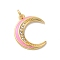 Moon Rack Plating Brass Micro Pave Cubic Zirconia Enamel Pendants, with Jump Rings, Cadmium Free & Lead Free, Long-Lasting Plated, Real 18K Gold Plated, Hot Pink, 20.5x17.5x2mm, Hole: 3.5mm