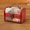 Wooden Portable Storage Boxes, with Iron Clasps & Iron Handle, Rectangle, FireBrick, Map Pattern, 12x8x8.5cm, Inner diameter: 10.8x6.5x7.5cm