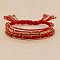 Bohemian Cylinder Glass Seed Beaded Multi-strand Braided Bead Bracelets, Adjustable Fibre Cord Braided Bracelets for Women, Red, 7.87 inch(20cm)