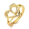 Heart with Letter Rack Plating Brass Micro Pave Clear Cubic Zirconia Adjustable Rings for Women, Lead Free & Cadmium Free, Real 18K Gold Plated, Letter L, Inner Diameter: 16mm