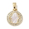 Brass Micro Pave Cubic Zirconia Pendants, with Shell, Flat Round Charms, Real 18K Gold Plated, 14.5x12.5x2mm, Hole: 5x3mm