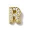 Brass Micro Pave Cubic Zirconia Beads, Lead Free & Cadmium Free, Long-Lasting Plated, Real 18K Gold Plated, Letter R, 12x9x5mm, Hole: 8.5x2mm
