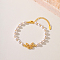 Fashionable Butterfly Brass Crystal Rhinestone & Imitation Pearl Braided Bead Bracelets for Women, Real 18K Gold Plated