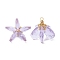 Glass Pendants, Flower Charm, with Brass Loops & Seed Beads, Faceted, Lilac, 23~24x24~26mm, Hole: 2.5~3x3~3.5mm