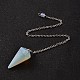 Platinum Tone Brass Opalite Cone Dowsing Pendulum Pendants, with Lobster Claw Clasps, 230x3mm