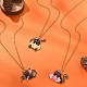 Halskette mit Katzenanhänger aus legierter Emaille mit Halloween-Motiv und 304 Edelstahl-Kabelkette NJEW-JN04371-6