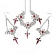 Schamottstein-Emaille-Fledermaus mit Halskette mit Kreuzanhänger und Ohrhängern SJEW-G081-03AS-1