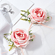 クラスパイア2ピースシルク手首  プラスチック製の模造花と模造真珠のストレッチブレスレット付き  結婚式のための  パーティーの装飾  ピンク  170x140mm  2個/袋 AJEW-CP0004-66-4