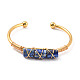 Bracelet manchette ouvert perlé triple colonne lapis lazuli naturel BJEW-E377-01G-05-2