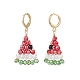 Wassermelonen-Ohrringe mit geflochtenen Perlen aus Glas EJEW-TA00139-3