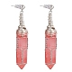 Boucles d'oreilles pendantes à double pointe en verre de quartz cerise EJEW-PH01406-01-1