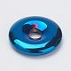 Non-Magnetic Synthetic Hematite Pendants, Donut/Pi Disc, Grade A, Blue Plated, Donut Width: 11.5mm, 30x6mm, Hole: 7mm