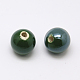 手作りの陶器ビーズ  パールカラーの  ラウンド  濃い緑  18mm  穴：2~3.5mm PORC-D001-18mm-20-1