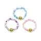 Set di 3 set di anelli elastici con perline in acrilico con semi di vetro a 3 colori e viso sorridente RJEW-JR00577-1