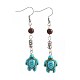 Boucles d'oreilles avec pendentifs en turquoise synthétique EJEW-JE02976-03-1