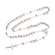 Collar de lariat con cuentas de aleación de dos tonos de oración religiosa, collar de cuentas de rosario con cruz de crucifijo de la virgen maría para pascua, platino y oro claro, 24-3/8 pulgada (62 cm)