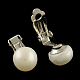 Medio redondo pendientes de clip-en perlas naturales EJEW-R106-01-1