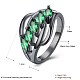 シンプルな真鍮のガラスフィンガー指輪  グリーン  ガンメタ色  usサイズ8（18.1mm） RJEW-BB20205-C-8-6
