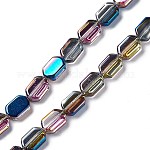 Electroplate Glass Beads Strands, Half Plated, Rectangle, Blue, 9.5x6~6.5x3.5mm, Hole: 1mm, about 68pcs/strand, 25.59''(65cm)