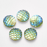 Cabuchones de resina, redonda plana con escala de pescado de sirena, azul dodger, 12x3mm