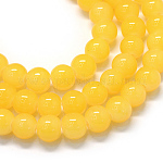 Baking Painted Imitation Jade Glass Round Bead Strands, Gold, 8.5~9mm, Hole: 1.5mm, about 105pcs/strand, 31.8 inch
