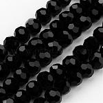 Hilos de cuentas de vidrio transparente, imitar cristal austriaco, facetas (32 facetas), redondo, negro, 6mm, agujero: 1 mm, aproximamente 96~98 pcs / cadena, 20~21 pulgada