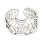 304 Stainless Steel Hollow Spider Web Open Cuff Ring for Women RJEW-M149-25P