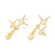 Серьги-пусеты из латуни с покрытием из латуни и циркония EJEW-D059-25G