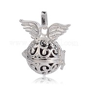 Silver Color Plated Brass Hollow Round Cage Pendants KK-J247-04S