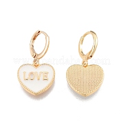 Heart with Word Love Enamel Dangle Leverback Earrings EJEW-N012-108C